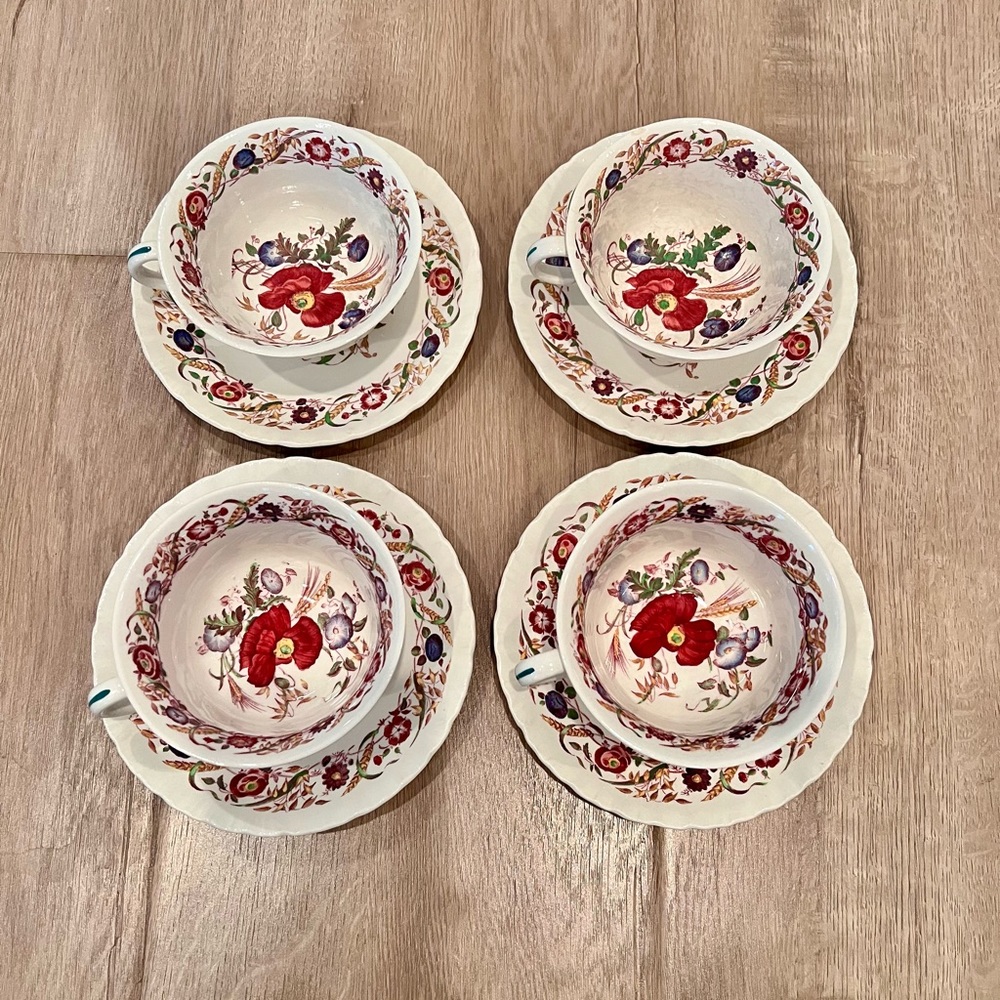 4 Set Vintage 1940’s Wedgwood Etruria Bone China Cornflower - Tea Cups & Saucers